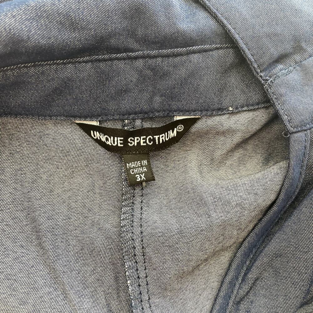 Unique Spectrum Blue Chambray faux button down Blouse Plus size womens 3XL top - Picture 5 of 5